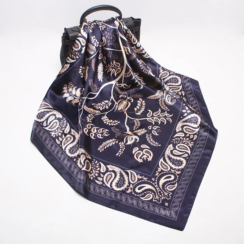 Luxury Ladies Scarves Printing Private Label Custom Satin Silk Scarf Famous Brand Square Satin Scarf Polyester Paisley