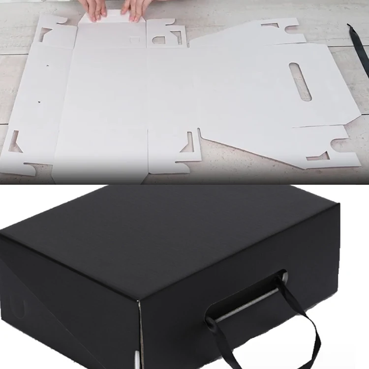 Custom Branding Matte Black Pink Magnetic Closure Paper Gift Box Shoe Box For Garments Ribbon Handle Folding Clothing Pac