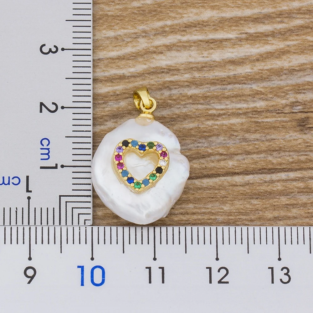 Fashion Colorful CZ Paved Tiny Heart Charm Freshwater Pearl Coin Gold Chain Chic Pendant Choker Necklace For Women Jewelry