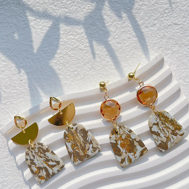 Handmade Multiple Abstract Pattern Geometric Dangle Earring Polymer Clay Drop Earrings for Women