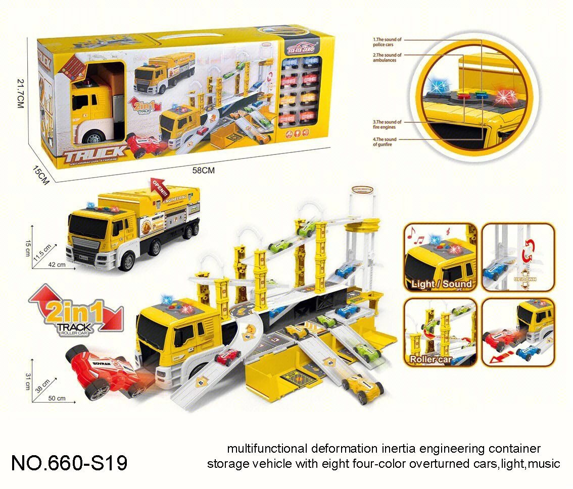 High quality multifunctional deformation friction toy vehicle truck set with light and music