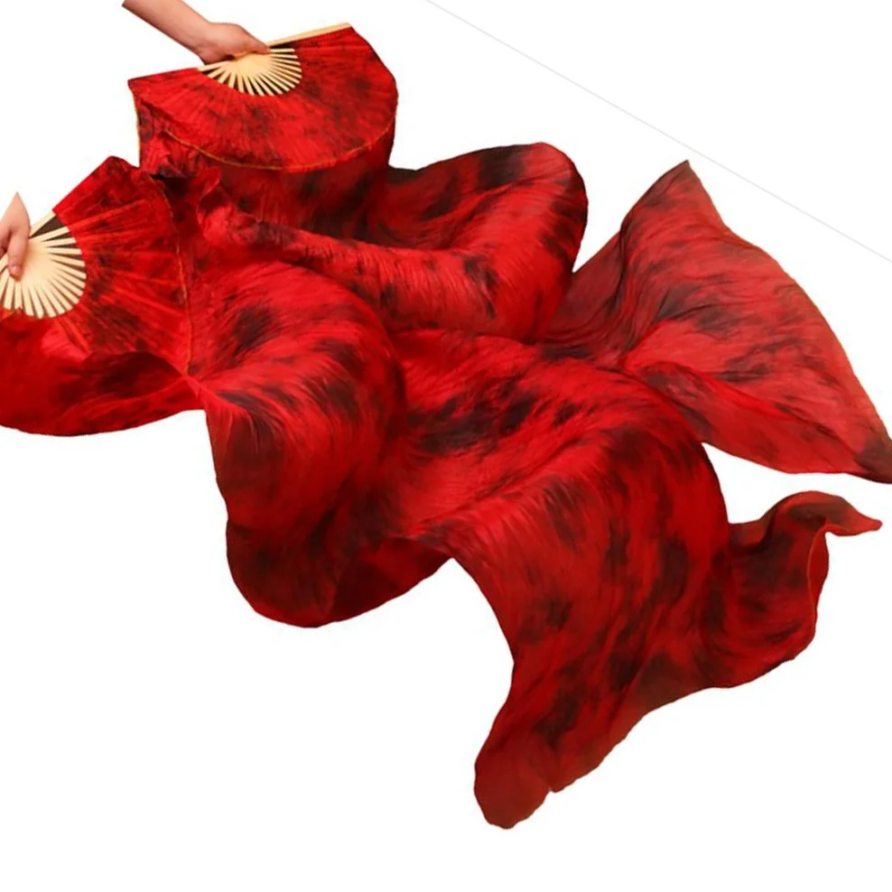 Hot Friendly Chinese Tie dyeing Long Bamboo Fan silk fan Veil for Belly Dancing (60660075016)