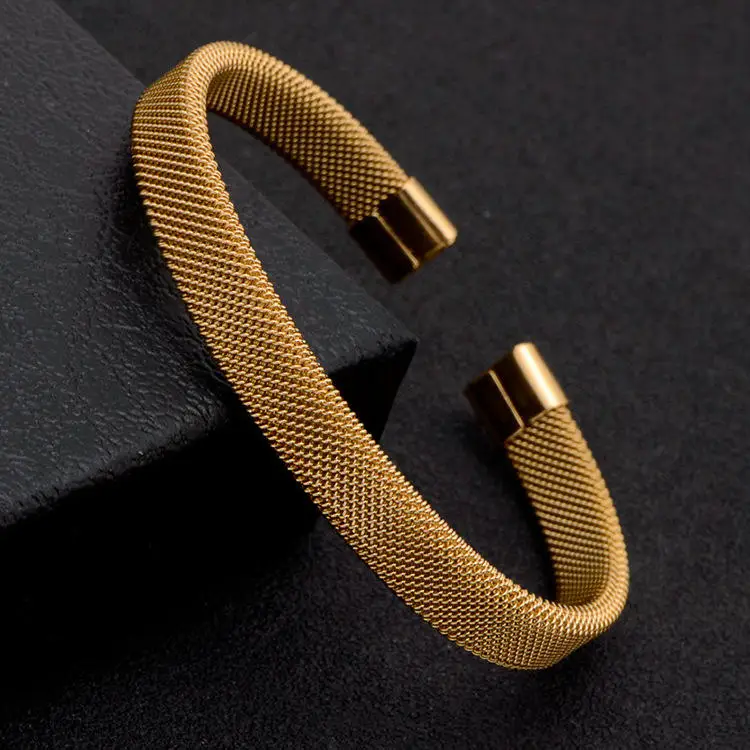 Top Quality Fashion 8MM/10MM Stainless Steel Mesh Cable Metal Bangle Cuff Bracelet For Men and Women
