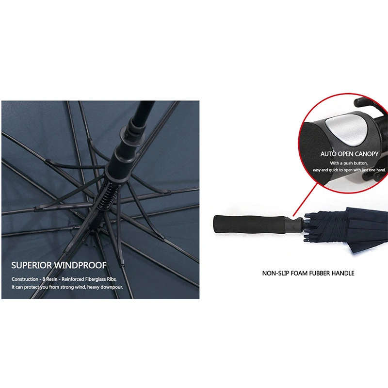 Custom Large 30 Inch Auto Open Golf Umbrella Double Canopy Windproof Golf Umbrella With Logo Printing