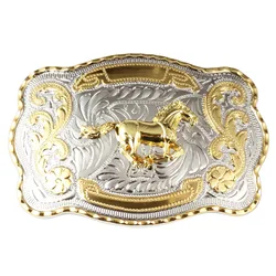Two Tone Shiny Gold Silver Belt buckle Fashion Designer Horse Buckle Cowboy