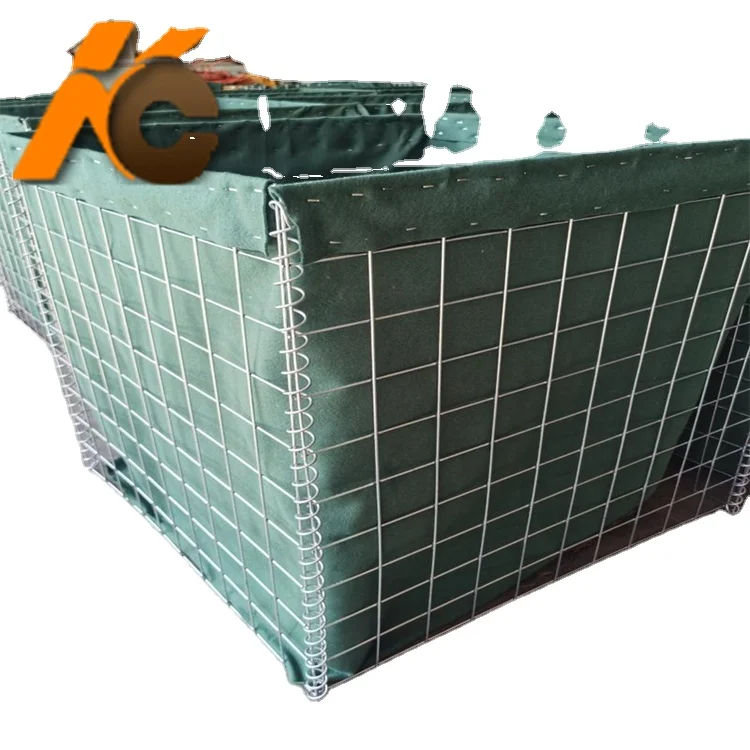 Factory galvanized hesco barrier Mil  Defensive bastion sand bag  with green or sand  geotextile