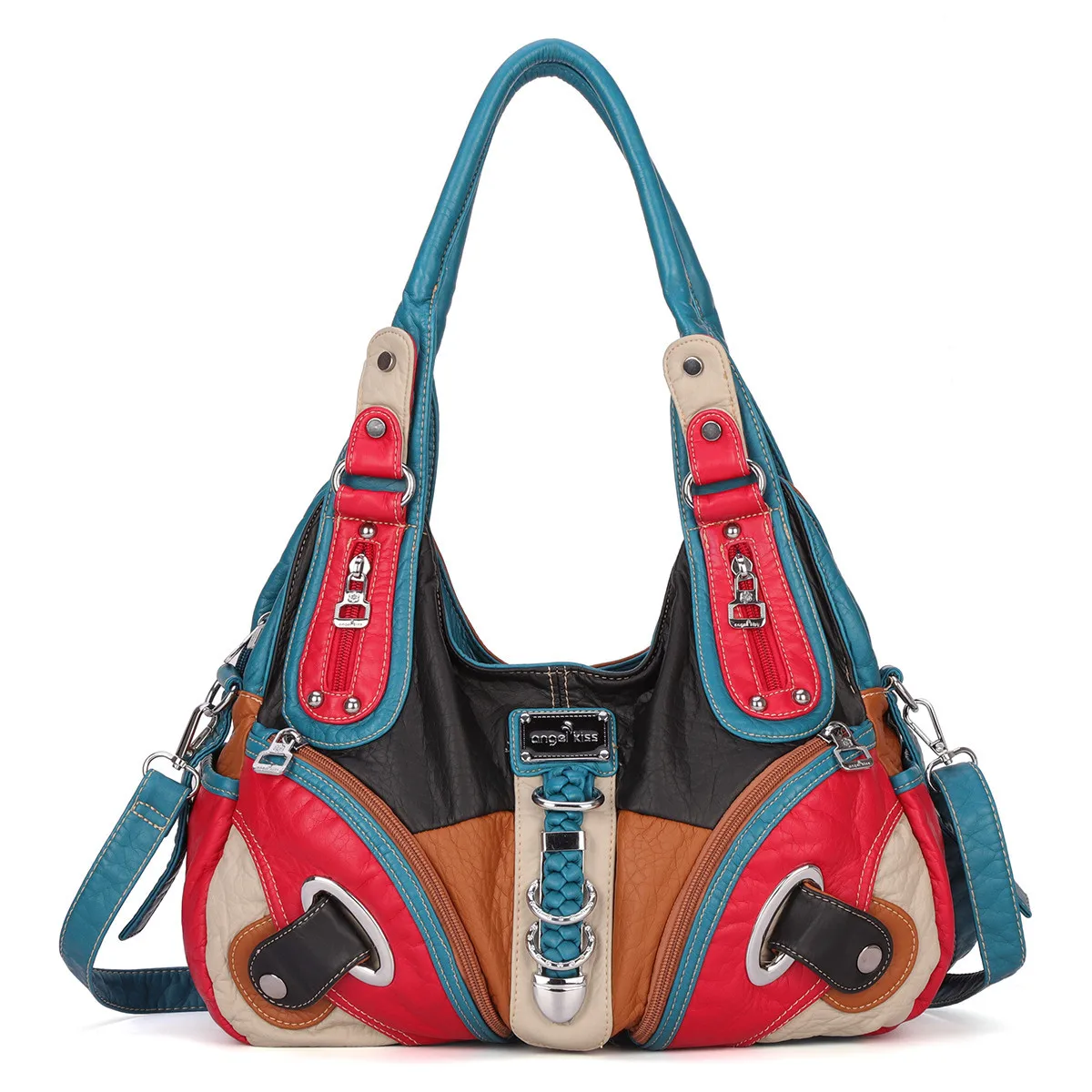 Angel Kiss Brand Tote Handbags New Arrival Women Patchwork Handbag Multi Color Combination Shoulder Bag PU Casual Tote Fashion
