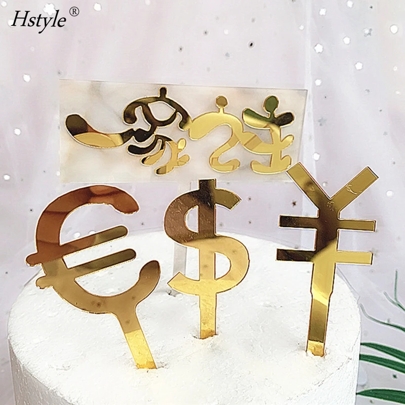 Dollar Cake Decoration Golden Money Cupcake Topper For Black Gold Birthday Theme Party Supplies Baking Dessert Decors PQA271
