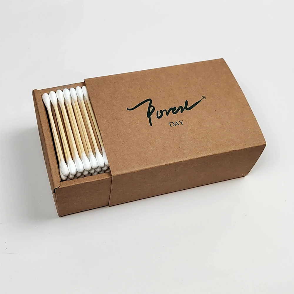 Eco Friendly Bio Organic Bamboo Stick Paper Sticks Raw Bud Cotton Swabs With Box