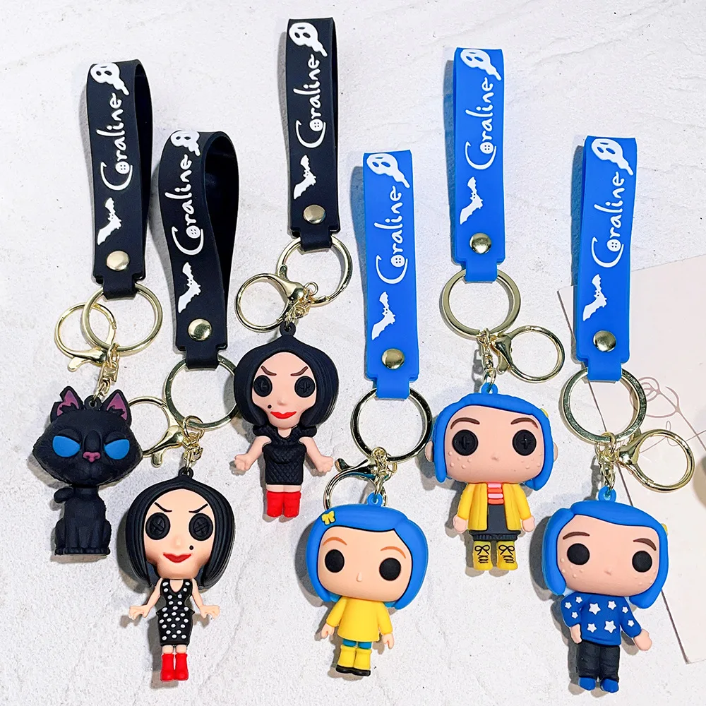 6 Color High Quality horrible Movie Coraline Secret Door PVC mini Figure Rubber Keychain