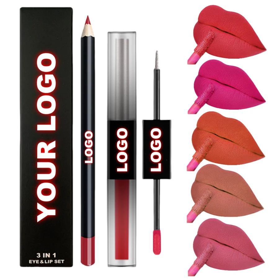 Custom Private label Makeup Kit Multi Color Double Sided Shimmer eye Shadow Lipstick with Lip Liner