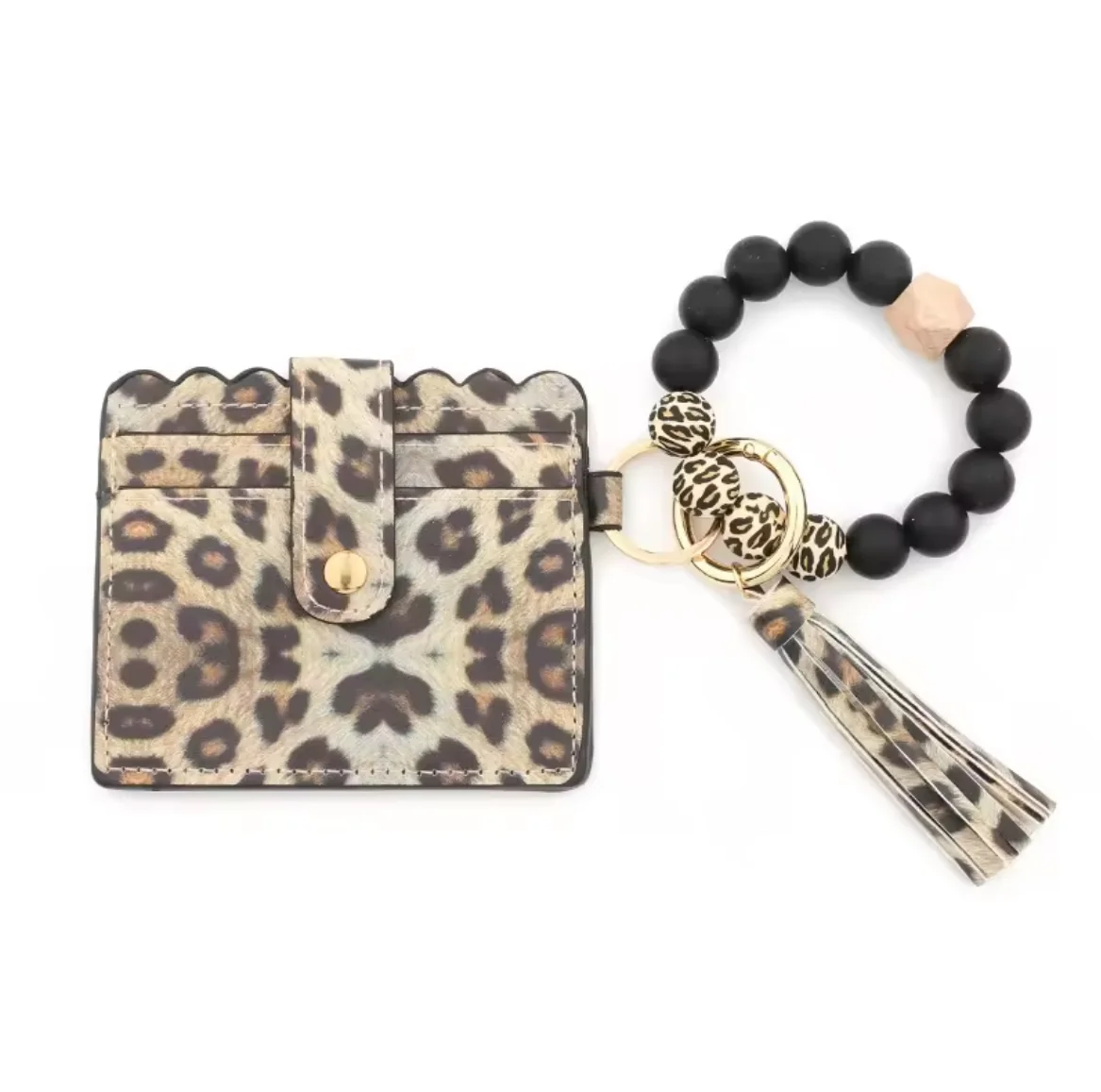 Wholesale Silicone PU Leather Wallet With Tassel Beaded Bracelet Keychain For Fashion Jewelry Making