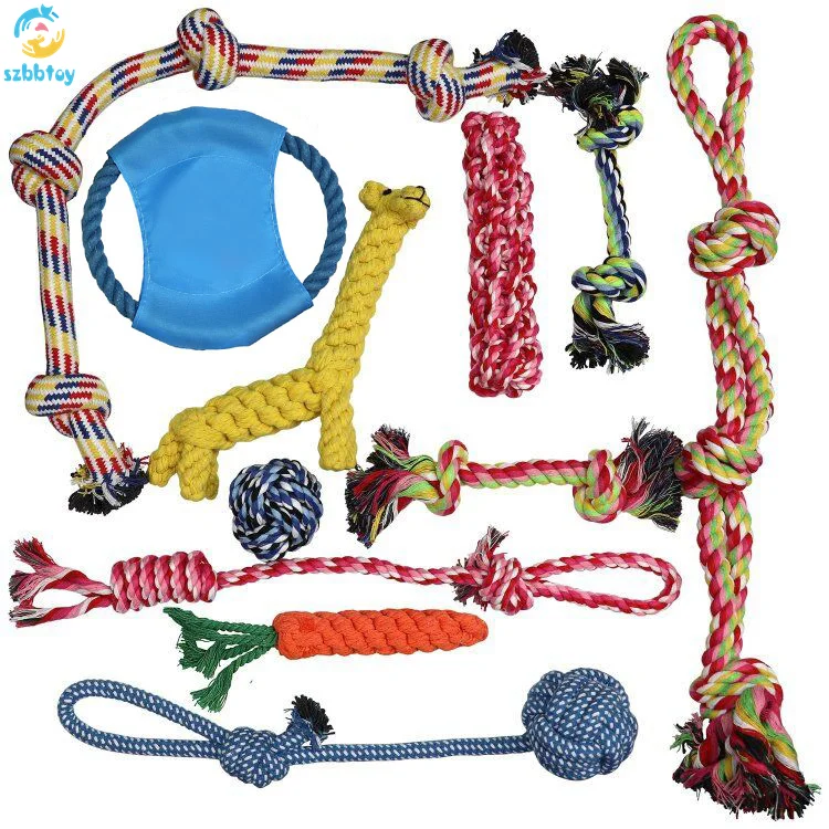 Factory wholesale 11pack handmade kone cotton dog rope toy set for pet chew toy Clean Teeth