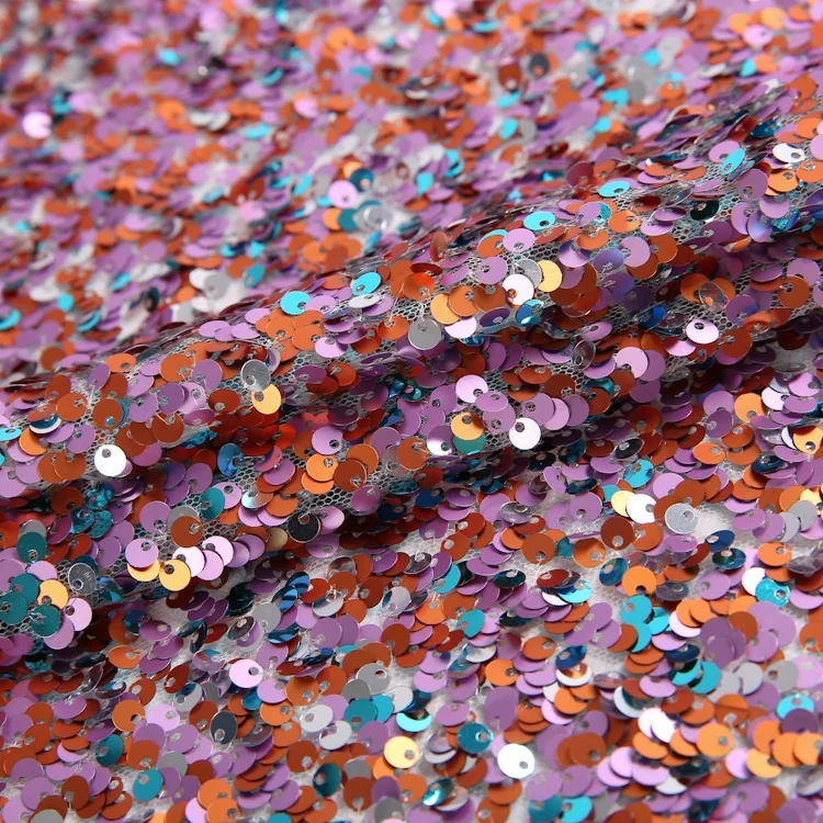 Design Cheap Luxury Full Tulle Embroidery Multi Color Rainbow Tulle Sequin Fabric For Maxi Party Dress