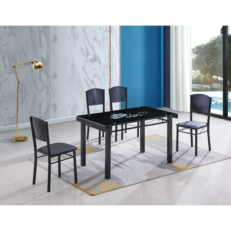 Luxury tempered glass with durable metal frame dining room sets metal dining table dining chairs  NYKD-A22-1-B22