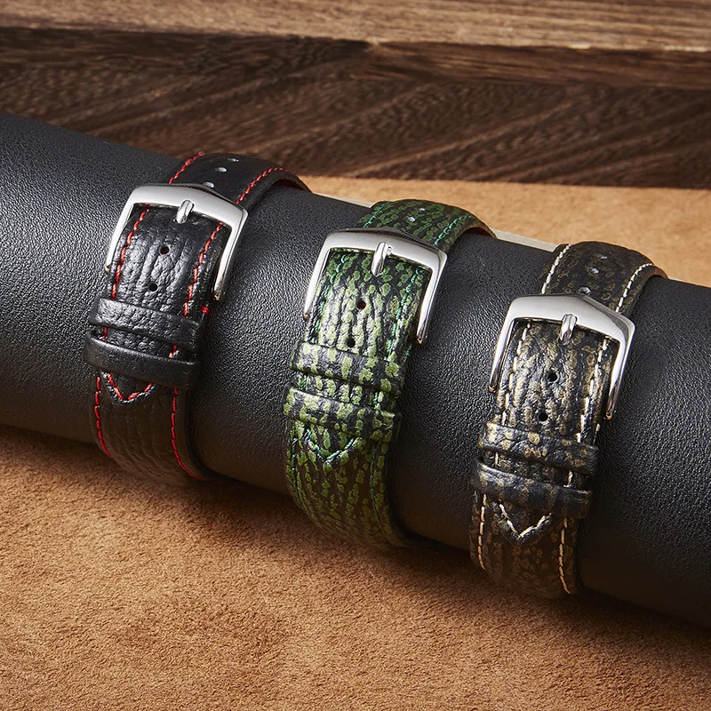18 19mm 21mm Shark Skin Cow Genuine Leather Watch Strap Personality Quick Release Watch Bands Soft Strap for Women and Men Watch