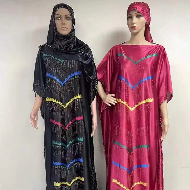 MC-1652 Wholesale hot sale Islamic clothes women fashion satin dress muslim gorgeous satin long maxi dress 3 pcs Set abaya hijab