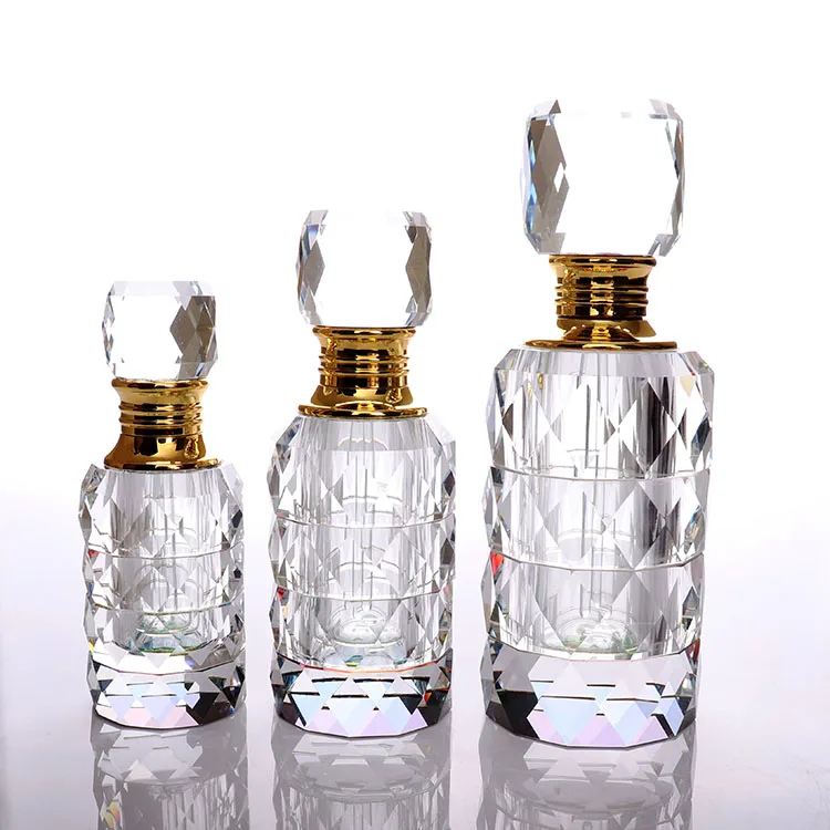 
Luxury OEM Clear Oud Wood Essential oil Bottles Crystal Glass Perfume Bottle Wholesale 