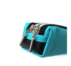 2 Double Zipper Color Pencil Case nylon blue pencil bag no lining school pencil case