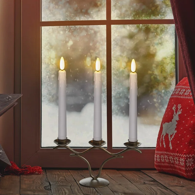 Set Of 3 pcs FREEPOWER Wedding Birthday Decoration  White Plastic Battery Operated Tear Long Led Taper Candle