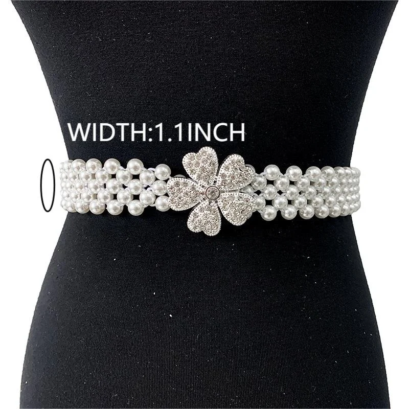 New Arrival Fashion Elastic  Flower Beaded Pearl Belts For Women Waist Chain Pearl Body Jewelry