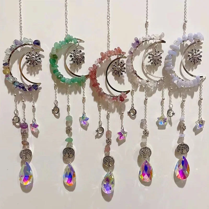 diy new wholesale crystal moon sun catcher different crystal moon hanging Lucky for Women Men