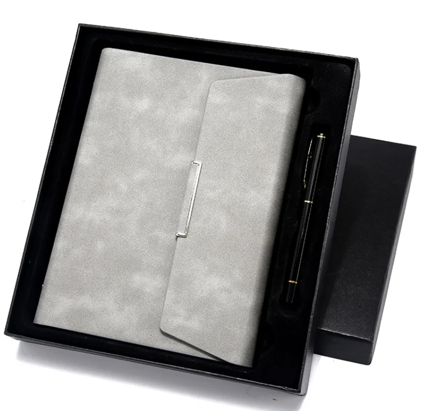 Business Company Custom Pu Leather A5 Notebook Diary With Pen And Box For Promotion Gift OEM Printing