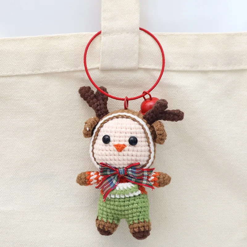 Custom Crochet Toys Handmade Crochet Christmas Deer Knitted Doll Wool Knitted Keychain Creative Christmas Crochet Doll For Gift