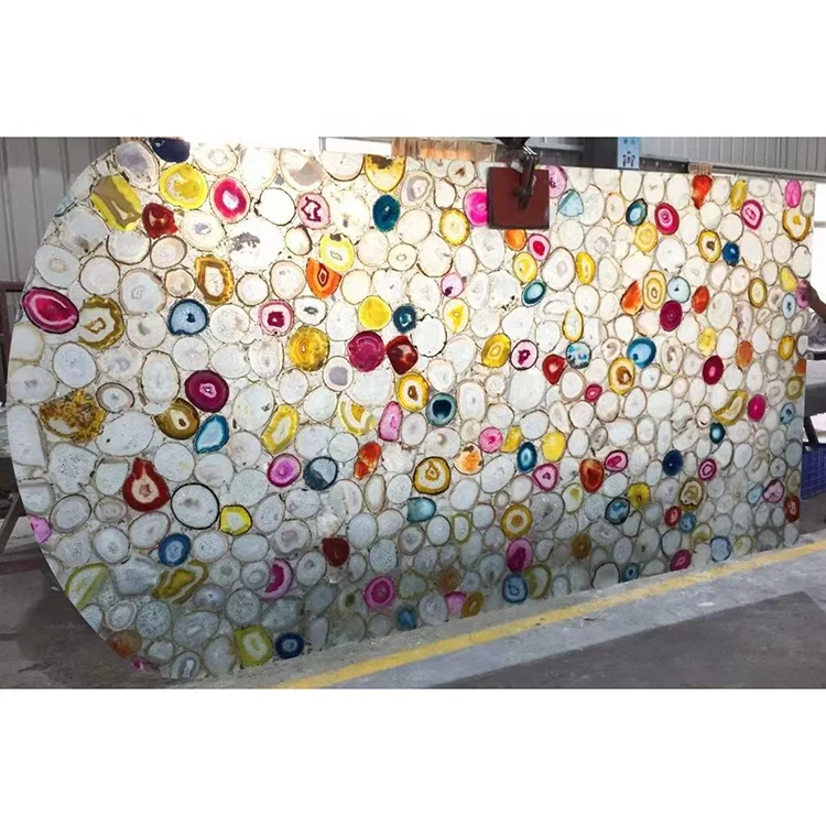 Luxury stone translucent backlit large polished colorful agate slab for countertop