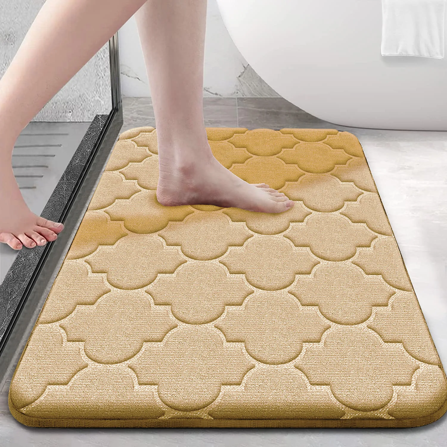 Modern 50x80cm Memory Foam Bath Mat No Slip Absorbent Geometric Pattern Lantern Square Design Elegant Polyester Bath Mat