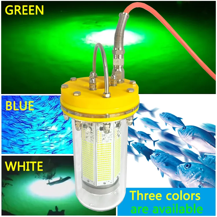 IP68 Rated 1000W 220v LED Squid Luring Lamp Green White Blue Fishing Lights for Salmon Farming & Carp Fishing Waterproof