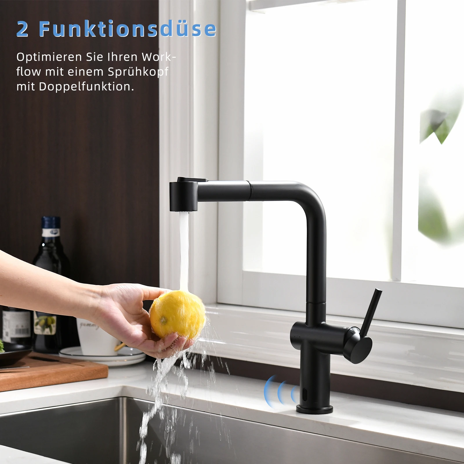 Factory Directly Sale Smart Touch Sensor Matte Black Kitchen Faucet Pull Out Automatic Kitchen Tap Brass Ceramic CLASSIC Modern