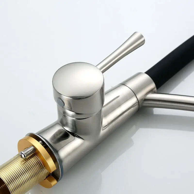 Modern Single-Handle Brass Pull-Down Pull-Out Kitchen Faucet Flexible Sprayer Single-Hole Ceramic Valve Installation Hotels Sink