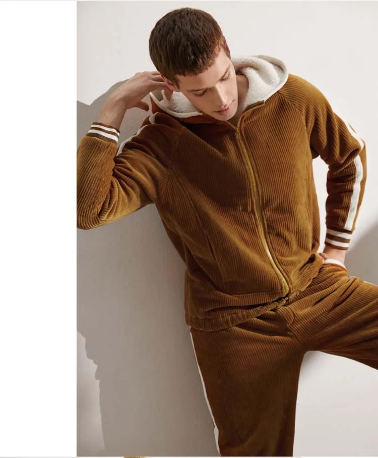 High Quality Unique pajamas mens Winter velvet thick warm winter pajamas