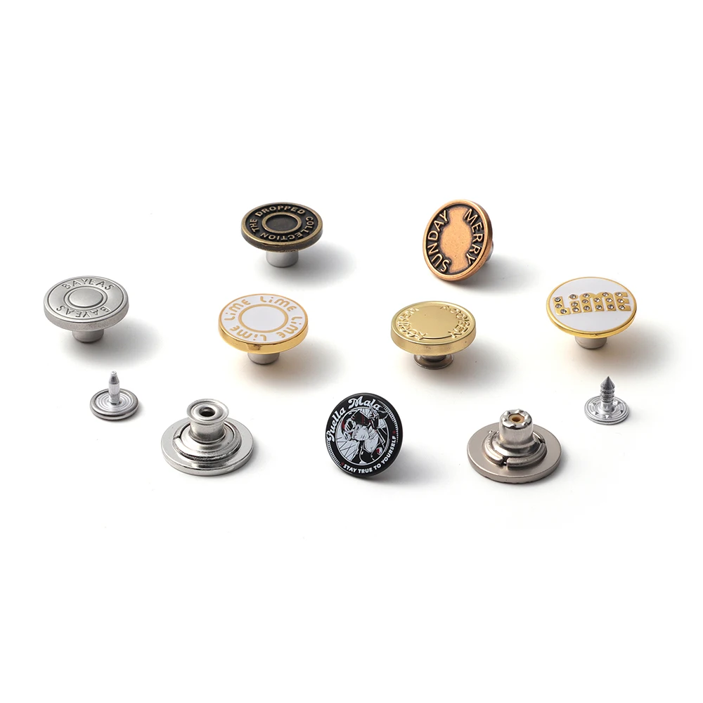 Custom Size Plating Clothing Gold Jeans Logo Buttons Denim Jeans Button With Single Prong for Pants