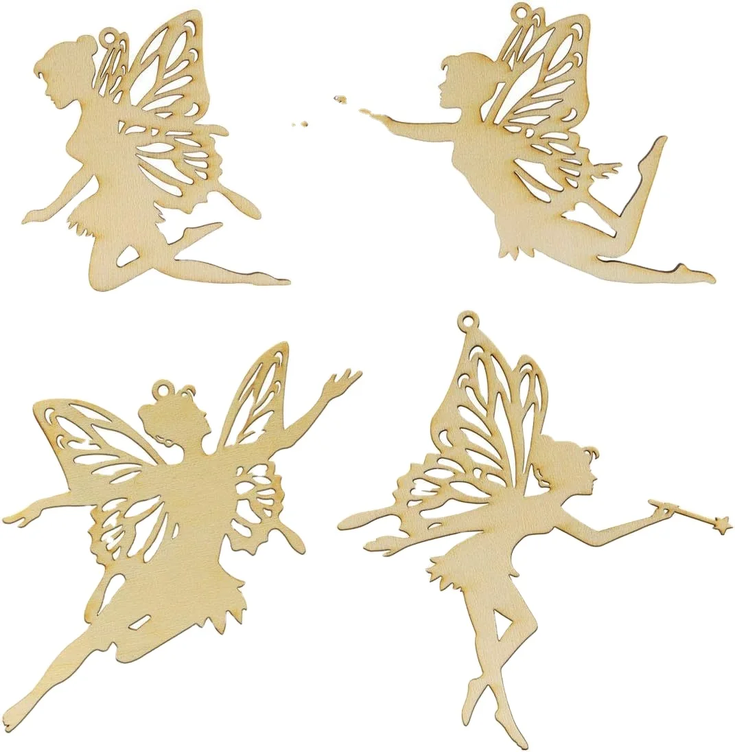 Unfinished natural laser cut wooden butterfly fairy shaped wood chips Blank wood chips DIY decorative crafts