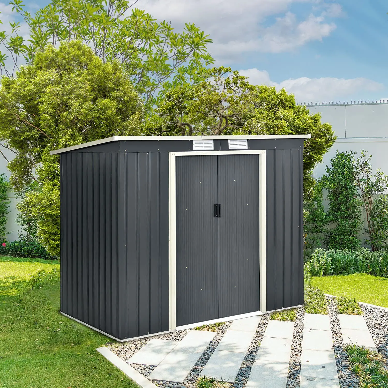 Hot sale Shed Garden Tool Waterproof Outdoor Storage Box Grey Style  Metal Shed Galvanized Steel New Customized Size outdoorshed