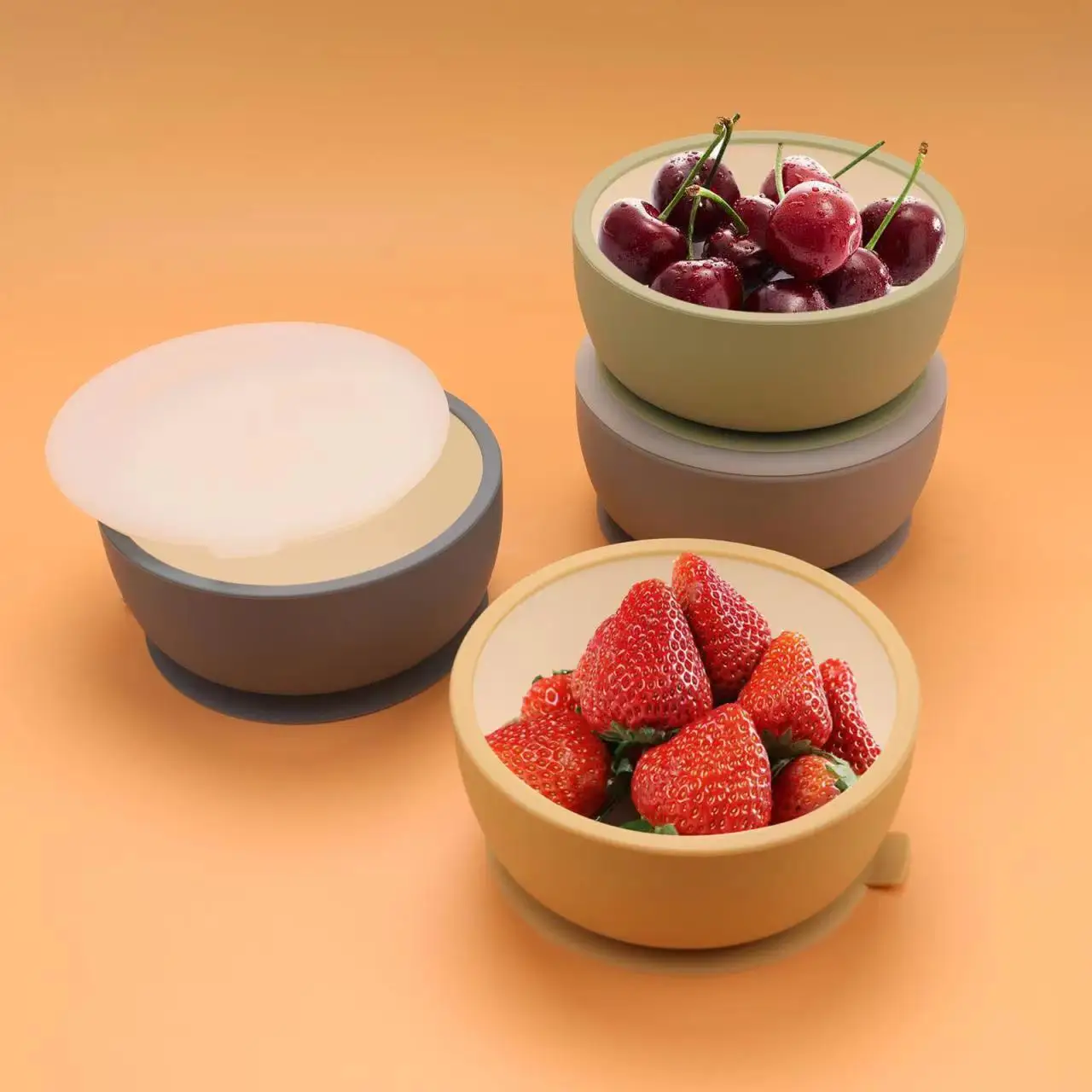 Silicon Babi Bowl Kids Suction Bowl Toddler & Spoon Set For Kids Dining Silica Gel Powerful Suction Cup Bowl With Spoon Wooden