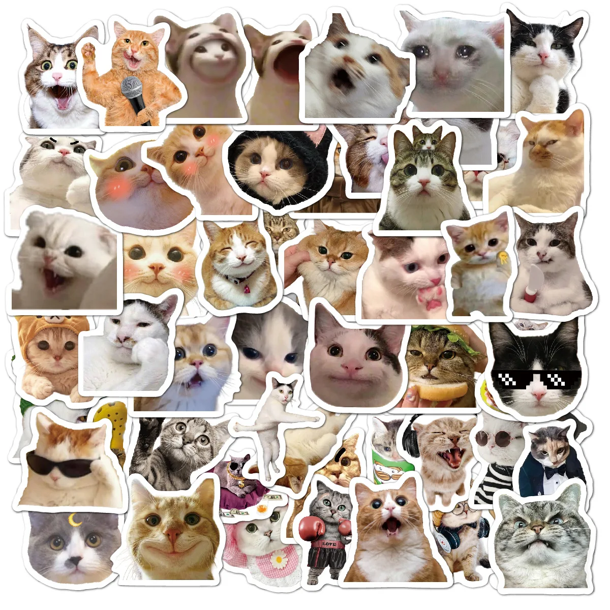 50 PCS Cute Cartoon Cat Graffiti Stickers Funny Expression Computer and Suitcase Decoration