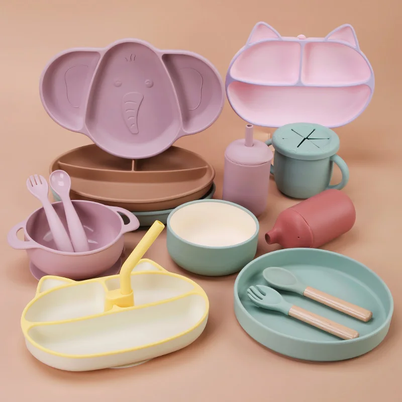 Custom Logo BPA Free Kids Dinnerware Soft Baby Feeding Set Silicone Plate Baby