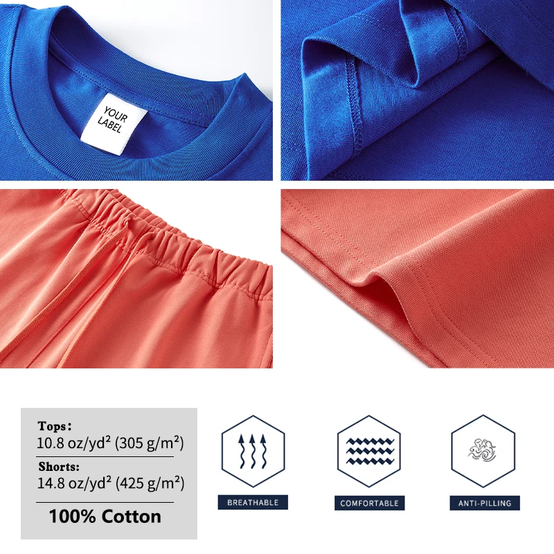YLS 100% Cotton 2023 Sweat Short Set Summer High Fashion Loose Boxy Fit Man 2 Piece Set Sports Suits Gym Wear Bulk Clothing