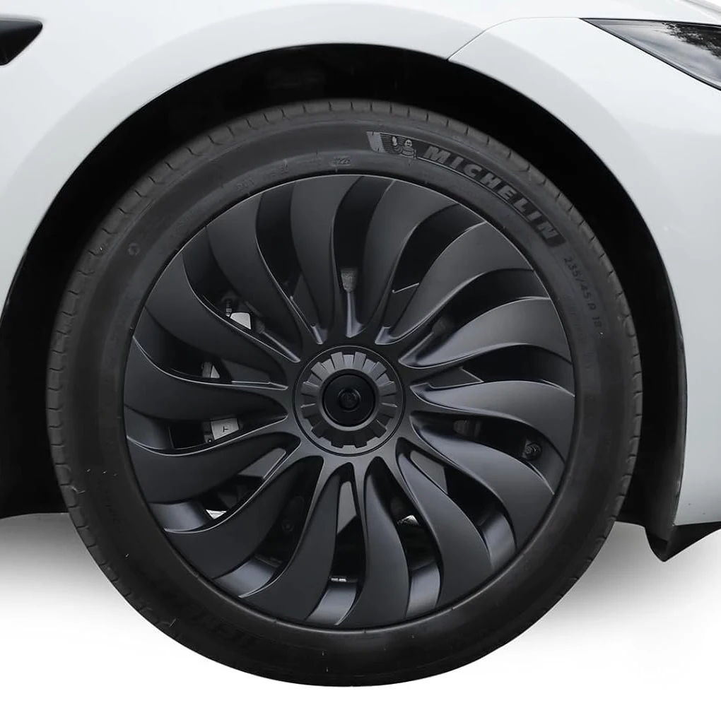 18 Inch Cyclone Style Hubcaps Hub Caps OEM Rim Protector Replacement Matte Black Wheel Cover for 2024 Tesla Model 3 Highland
