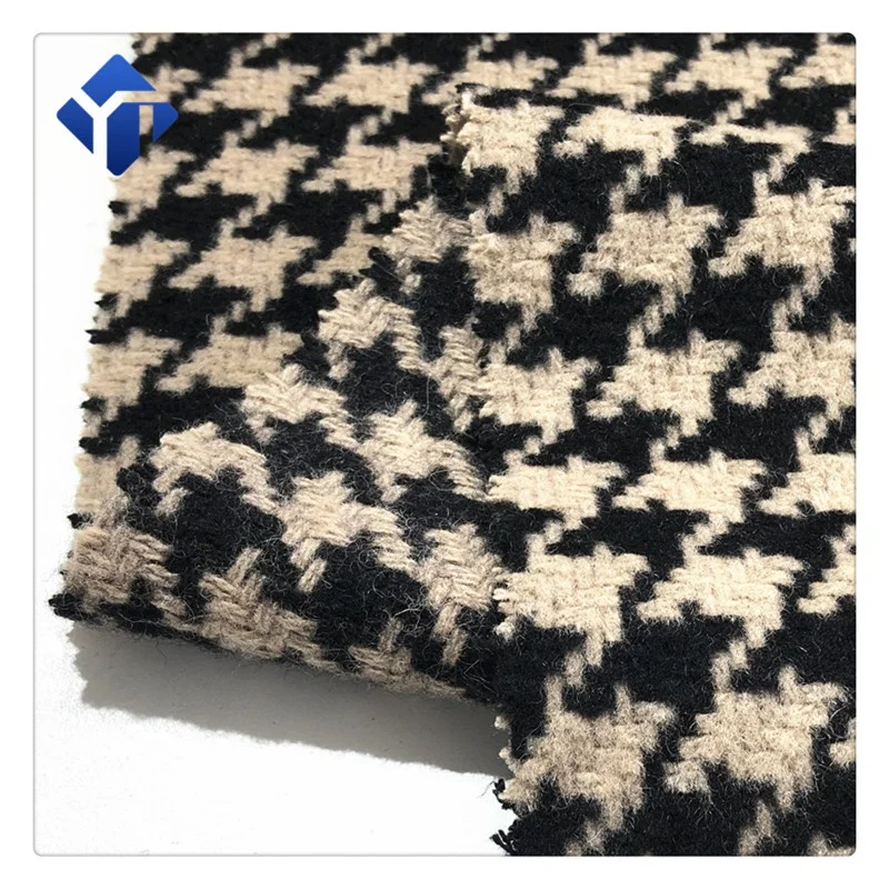 
Comfortable wool yarn tweed houndstooth winter coat wool fabric 