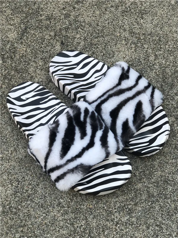 American Popular Fur Design Women Handbag Match Shoes Set Zebra Pattern Bags Purse With Slippers