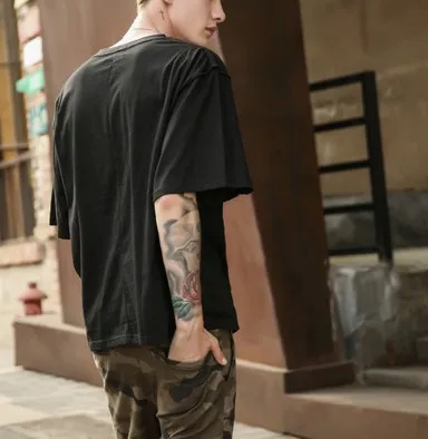 Hip-pop Style Over Sized Drop Shoulder Heavyweight Cotton Plain Design T-shirts