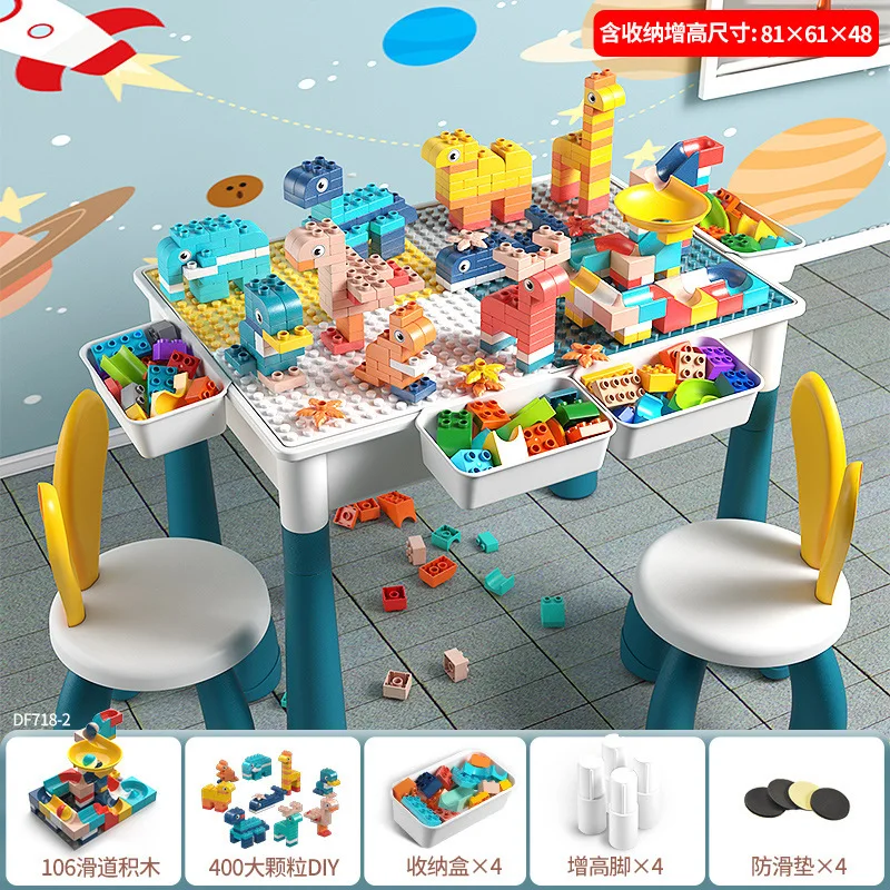 New Style Multi Activity Table Set Large Building Blocks Compatible Bricks Toy Play Table Includes 1 Chair And Building Block