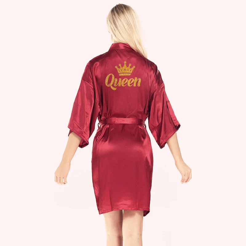 
Women Men Personalized Customized Satin Kimono Robe For Male King Female Queen Nightgown 