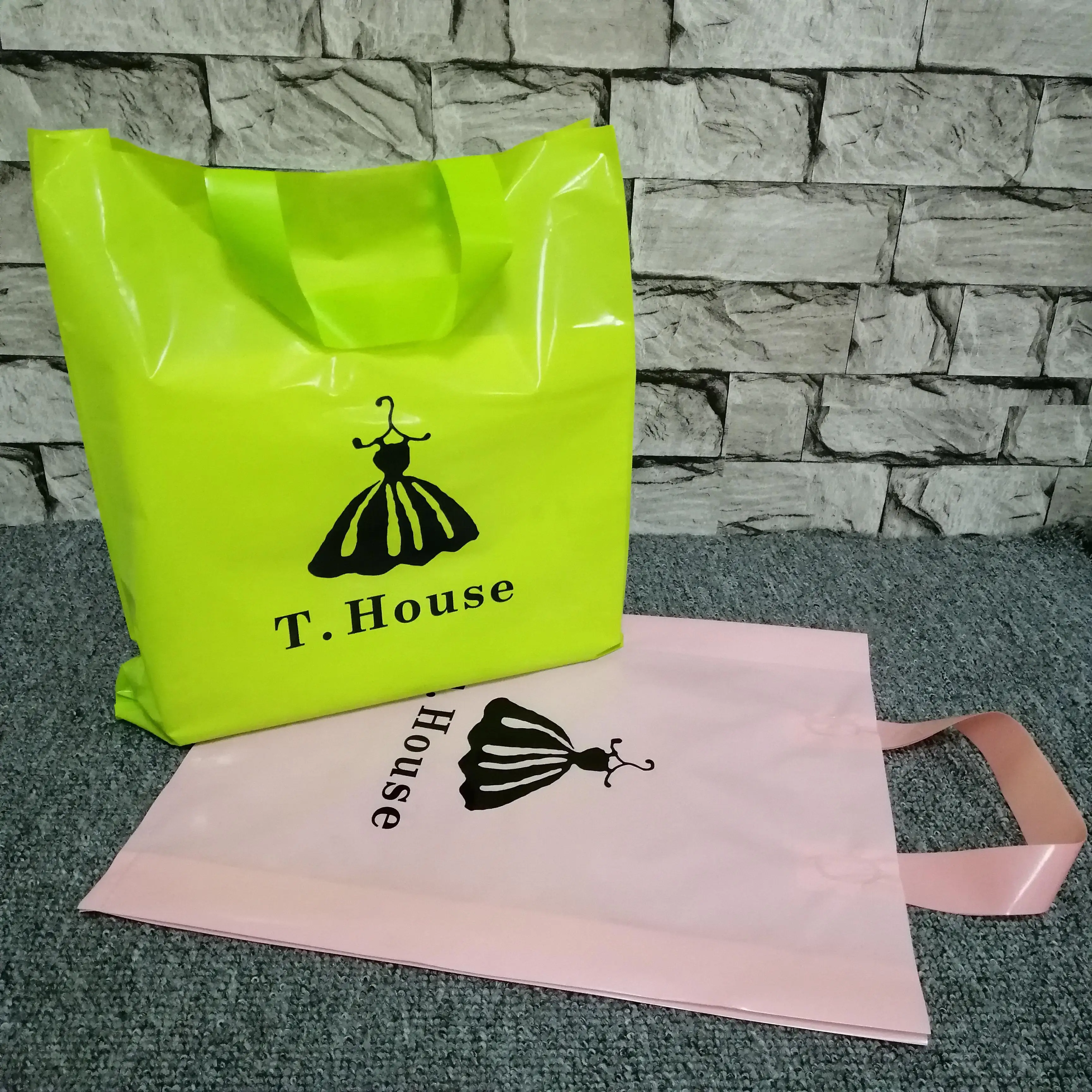 Plastic handle shopping bag custom logo printed grocery bag for shopping