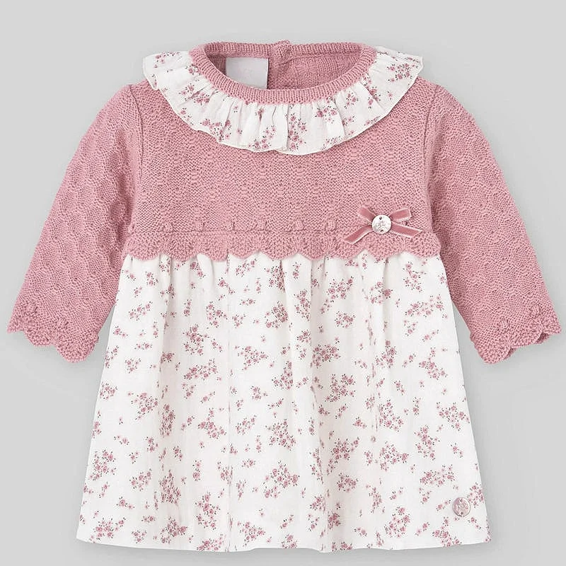 Baby Girl Floral Knit Dress Cute Ruffle Design Round Neck Infant Girls Dresses for Christening Newborn Kid High Quality Clothes