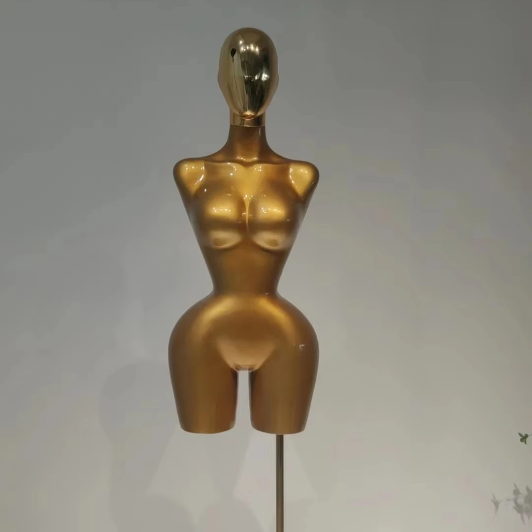 Половина тела Женский Золотой манекен торс с головой